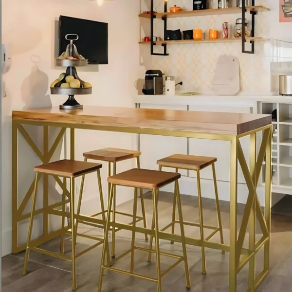 ترابيزة سفرة مع 4 كرسي معدن بسطح خشب-Dinging table