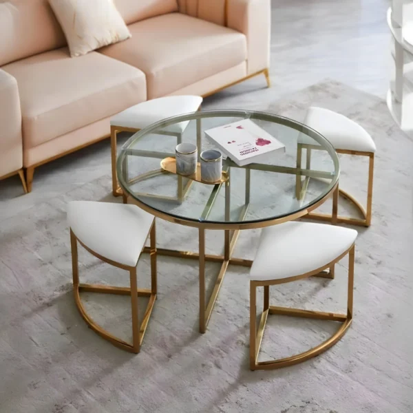 ترابيزة سفرة مع 4 كرسي معدن بسطح زجاجي-Dinging table