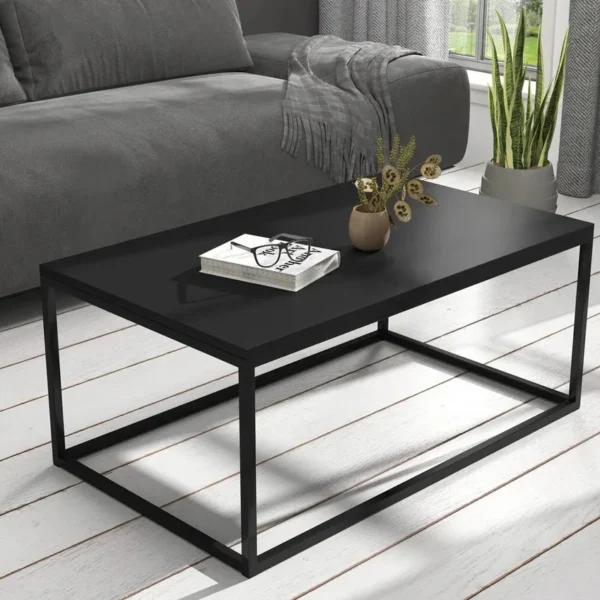 Coffee Table – MDF Top, Metal Base, (100x60x43cm)