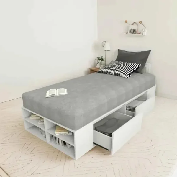 Bed – MDF, White, 92x195x33cm