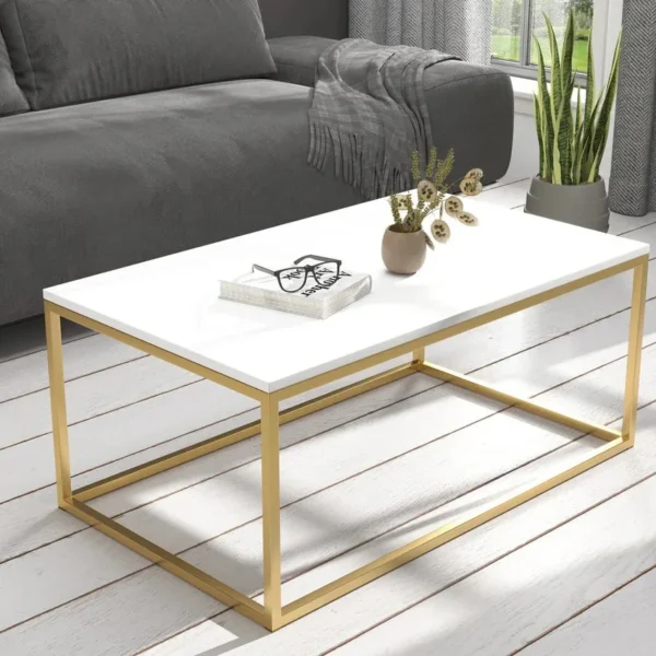 Coffee Table – MDF Top, Metal Base, (100x60x43cm)