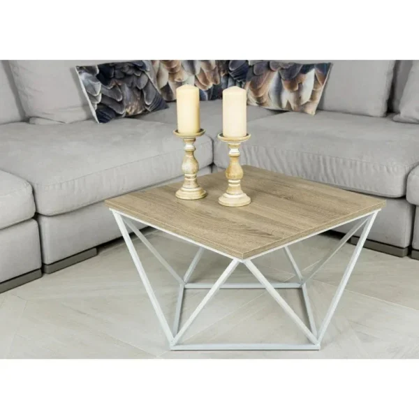 Coffee Table – MDF Top, Metal Base, (60x60x40cm)