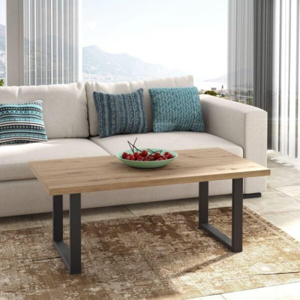 Coffee Table – MDF Top, Metal Base, (110x60x45cm)