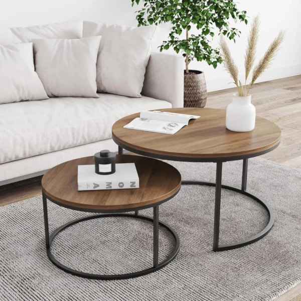Coffee Table – MDF, Metal Base, (80/60x80/60x45/36cm)