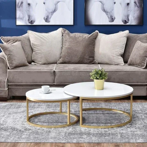 Coffee Table – MDF Top, Metal Base, (80/60x80/60x45/36cm)