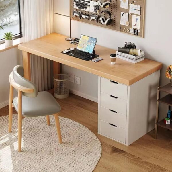 مكتب ام دي اف بنى وأبيض - 80 × 140 × 55 سم