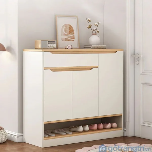 جزامة أحذية – أبيض وخشبي – 120×40×100 سم