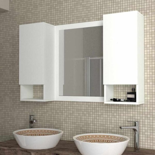 مراية حمام خشب ام دي اف أبيض - 75 × 22 × 120 سم