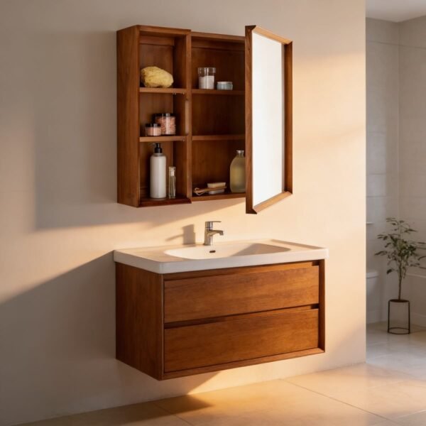 مرايا مع مساحة تخزين خشب موسكى - بني - 65×15×67 سم