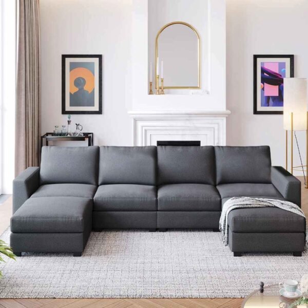 كنبة ركنة خشب زان - رمادي