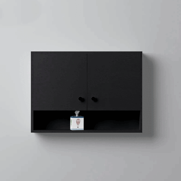 وحدة تخزين حمام خشب مُصنع اتحاد اوروبي أسود - 80×50×15 سم