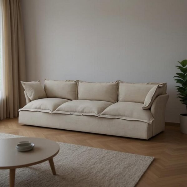 كنبة بثلاثة مقاعد خشب زان و كتان - بيج