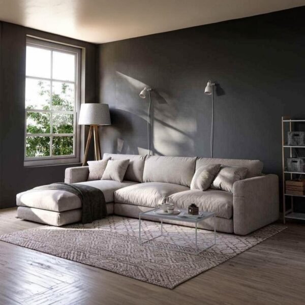 كنبة ركنة خشب زان - بيج