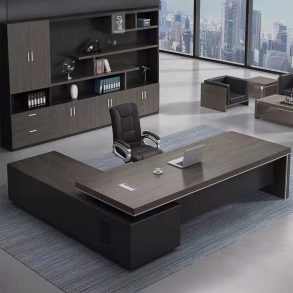 مكتب خشب ام دي اف بنى و رمادى - 80×220×160 سم