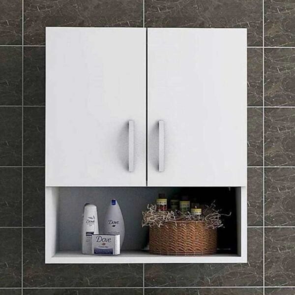 وحدة تخزين حمام خشب حبيبي أبيض - 70 × 30 × 60 سم