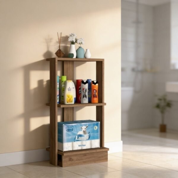 وحدة تخزين حمام خشب حبيبي بني - 90 × 30 × 45 سم