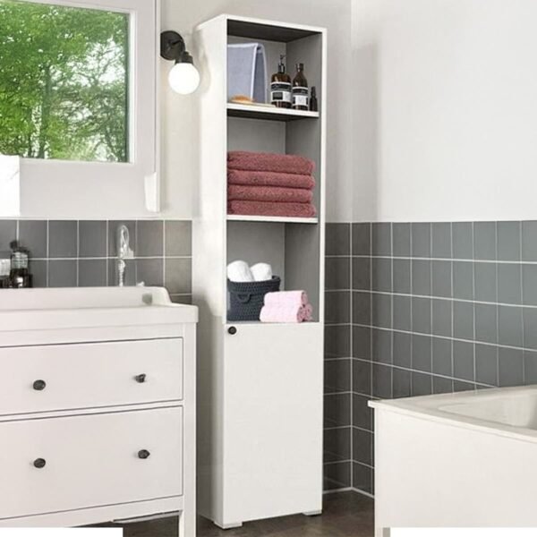 وحدة تخزين حمام خشب ام دى اف و ميلامين أبيض - 185 × 30 × 40 × 28 سم