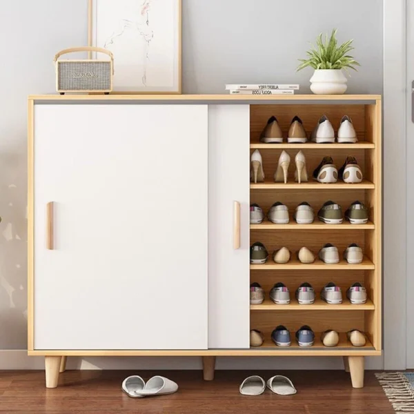 جزامة أحذية MDF – أبيض وخشبي  120×40×100 سم