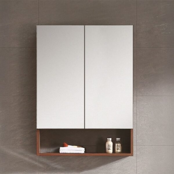 منظم حمام بمرايا ميلامين ام دي اف بني - 70x55x12 سم