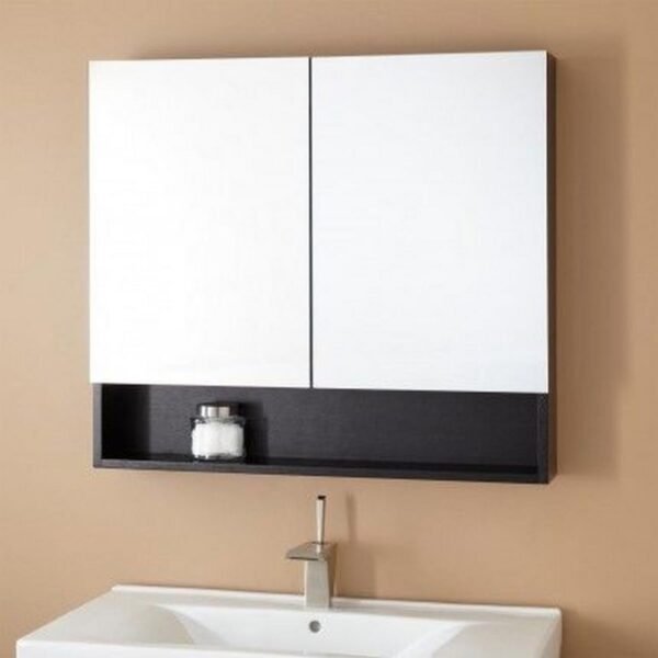 وحدة تخزين حمام خشب حبيبي أبيض و بيج - 170 × 35 × 80 سم